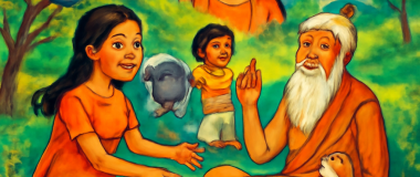 एक खूबसूरत पहाड़ी गांव जहाँ हरे-भरे पेड़ और रंग-बिरंगे फूलों से भरी घाटी है, नीचे एक शांत नदी बह रही है और आसमान में चमकीला नीला आकाश है।