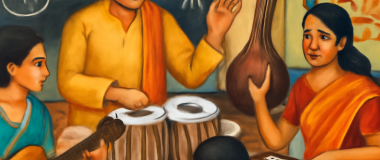 एक खूबसूरत पहाड़ी पर सूर्योदय का दृश्य, जहां सुनहरी धूप से पहाड़ों और झरनों को रोशन किया गया है।